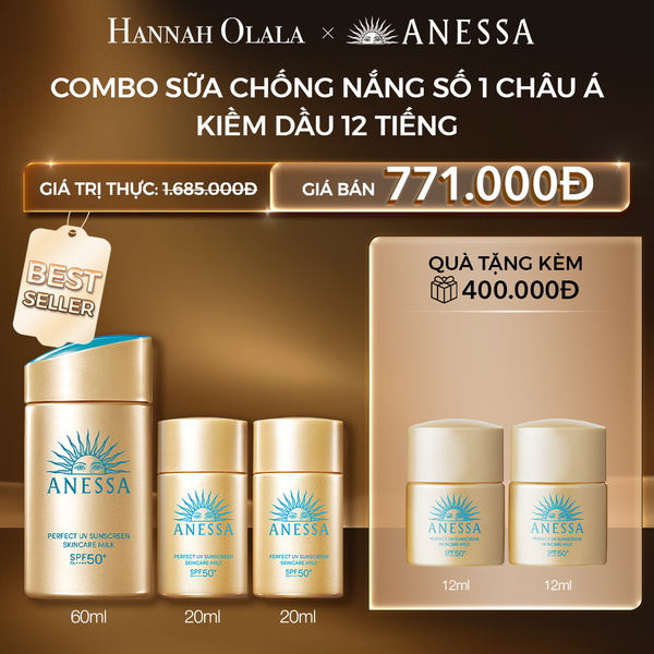  C12: DEAL 2: COMBO SỮA CHỐNG NẮNG DƯỠNG DA KIỀM DẦU BẢO VỆ HOÀN HẢO ANESSA GOLD MILK SPF50+ PA++++ 60ML + 20MLX2 