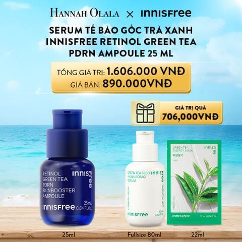  A138_DEAL 2: SERUM PDRN TẾ BÀO GỐC TRÀ XANH CHO DA CĂNG BÓNG, ĐÀN HỒI INNISFREE RETINOL GREEN TEA PDRN AMPOULE SET 25 ML 