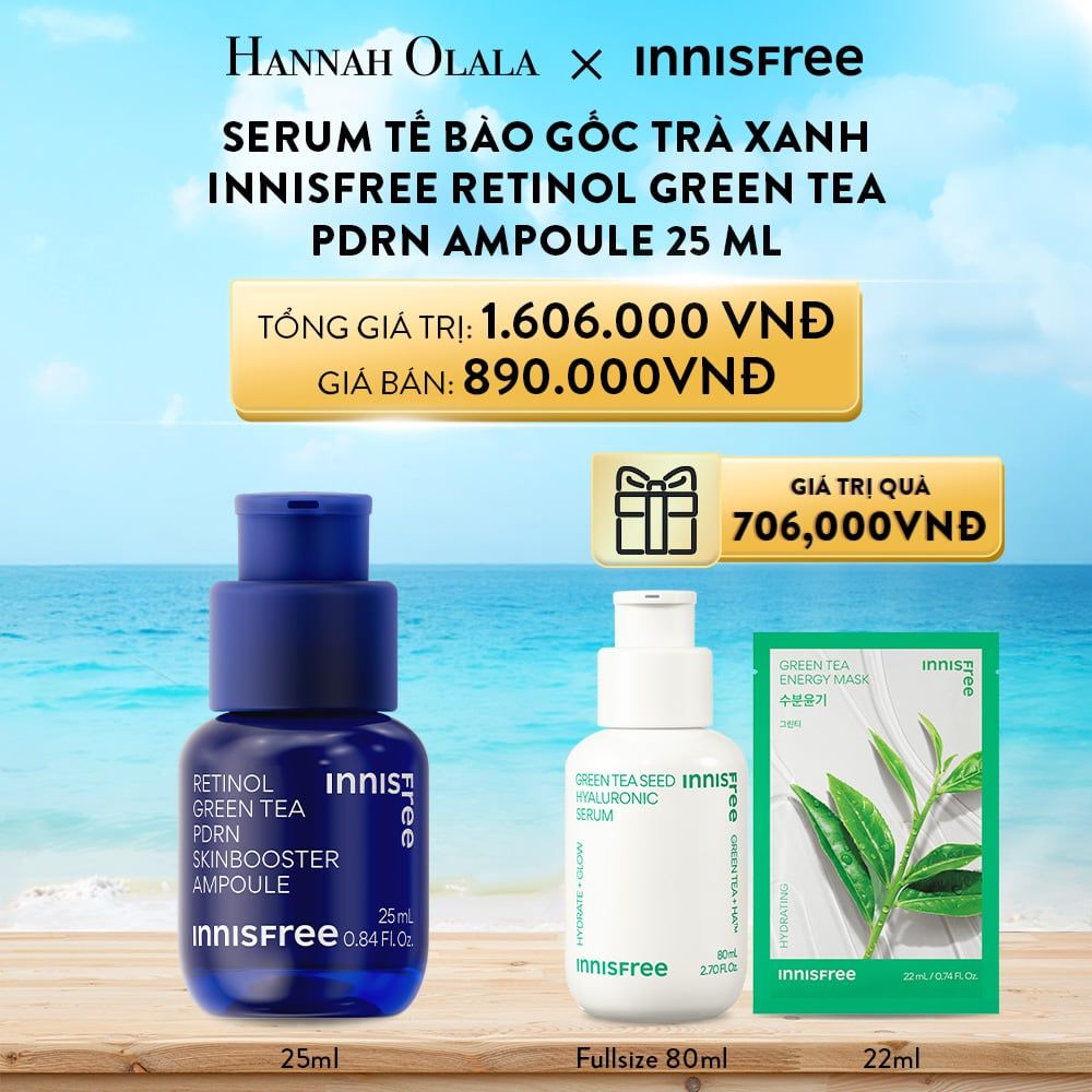  A138_DEAL 2: SERUM PDRN TẾ BÀO GỐC TRÀ XANH CHO DA CĂNG BÓNG, ĐÀN HỒI INNISFREE RETINOL GREEN TEA PDRN AMPOULE SET 25 ML 