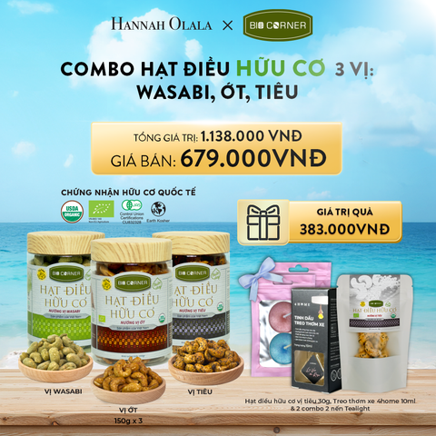  A231_DEAL 2: COMBO HẠT ĐIỀU HỮU CƠ 3 VỊ - WASABI, ỚT, TIÊU 
