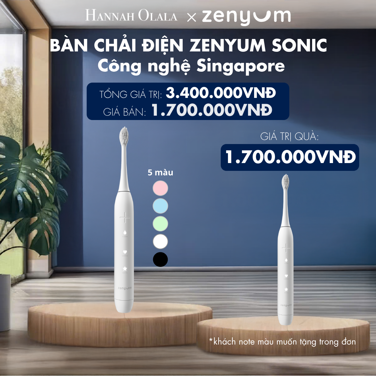 H173_DEAL 2: [MUA 1 TẶNG 1] BÀN CHẢI ĐIỆN ZENYUM SONIC - CÔNG NGHỆ SINGAPORE 