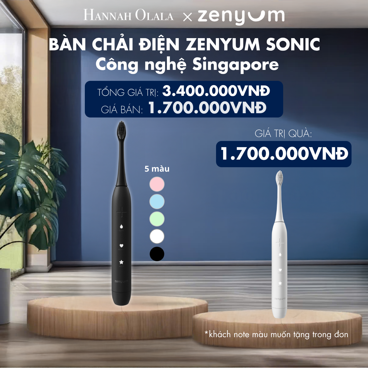  H173_DEAL 2: [MUA 1 TẶNG 1] BÀN CHẢI ĐIỆN ZENYUM SONIC - CÔNG NGHỆ SINGAPORE 