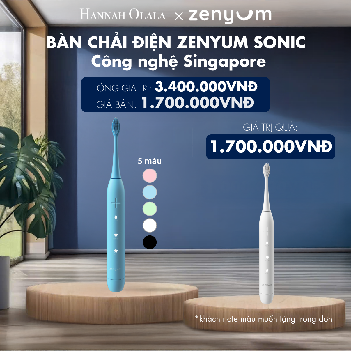  H173_DEAL 2: [MUA 1 TẶNG 1] BÀN CHẢI ĐIỆN ZENYUM SONIC - CÔNG NGHỆ SINGAPORE 