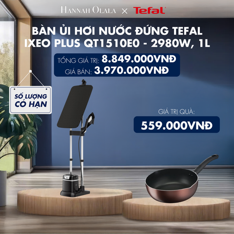  H144_DEAL 3.2: BÀN ỦI HƠI NƯỚC ĐỨNG TEFAL IXEO PLUS QT1510E0 - 2980W, 1L 