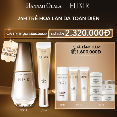  C48: DEAL 3: COMBO SERUM KÍCH HOẠT TRẺ HÓA LÀN DA & SỮA CHỐNG NẮNG PHỤC HỒI COLLAGEN TỪ CẤP ĐỘ TẾ BÀO ELIXIR THE SERUM 50ML + DAY CARE 35ML 