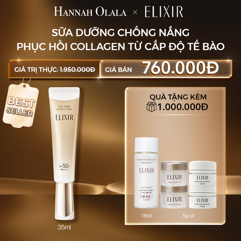  C49: DEAL 4: SỮA CHỐNG NẮNG PHỤC HỒI COLLAGEN TỪ CẤP ĐỘ TẾ BÀO ELIXIR DAY CARE REVOLUTION SPF50+ 35ML 