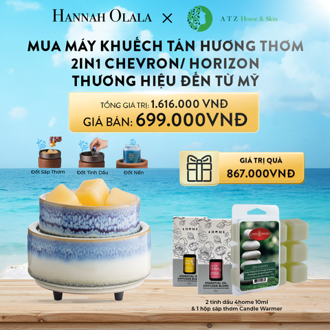  A213_DEAL 3: MUA MÁY KTHT 2IN1 CHEVRON/ HORIZON TẶNG 1 HỘP SÁP VIÊN CANDLE WARMERS VÀ TẶNG 2 TINH DẦU 4HOME 10ML 
