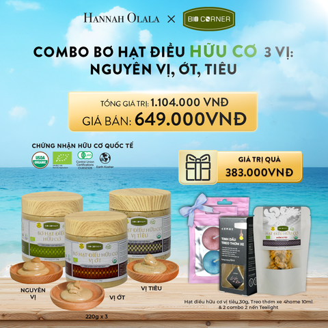  A232_DEAL 3: COMBO BƠ HẠT ĐIỀU HỮU CƠ 3 VỊ - NGUYÊN VỊ, ỚT, TIÊU 