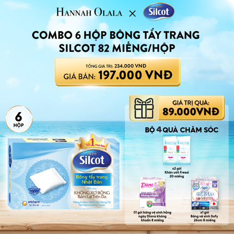  A539_Deal 3: COMBO 6 HỘP BÔNG TRANG ĐIỂM (BÔNG TẨY TRANG) SILCOT 82 MIẾNG/HỘP 