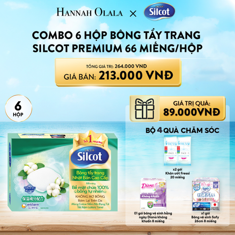  A540_Deal 4: COMBO 6 HỘP BÔNG TRANG ĐIỂM (BÔNG TẨY TRANG) CAO CẤP SILCOT PREMIUM 66 MIẾNG/HỘP 