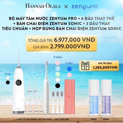  A51_DEAL 4: BỘ MÁY TĂM NƯỚC ZENYUM PRO + 6 ĐẦU THAY THẾ + BÀN CHẢI ĐIỆN ZENYUM SONIC + 3 ĐẦU THAY TIÊU CHUẨN + HỘP ĐỰNG BÀN CHẢI ĐIỆN ZENYUM SONIC 