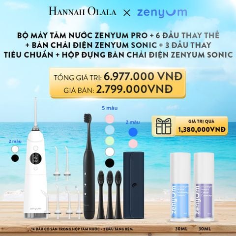  A51_DEAL 4: BỘ MÁY TĂM NƯỚC ZENYUM PRO + 6 ĐẦU THAY THẾ + BÀN CHẢI ĐIỆN ZENYUM SONIC + 3 ĐẦU THAY TIÊU CHUẨN + HỘP ĐỰNG BÀN CHẢI ĐIỆN ZENYUM SONIC 