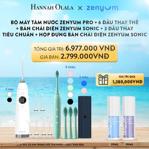  A51_DEAL 4: BỘ MÁY TĂM NƯỚC ZENYUM PRO + 6 ĐẦU THAY THẾ + BÀN CHẢI ĐIỆN ZENYUM SONIC + 3 ĐẦU THAY TIÊU CHUẨN + HỘP ĐỰNG BÀN CHẢI ĐIỆN ZENYUM SONIC 