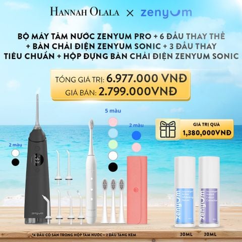  A51_DEAL 4: BỘ MÁY TĂM NƯỚC ZENYUM PRO + 6 ĐẦU THAY THẾ + BÀN CHẢI ĐIỆN ZENYUM SONIC + 3 ĐẦU THAY TIÊU CHUẨN + HỘP ĐỰNG BÀN CHẢI ĐIỆN ZENYUM SONIC 