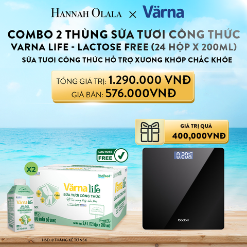  A522_DEAL 5: COMBO 2 THÙNG SỮA TƯƠI CÔNG THỨC VARNA LIFE LACTOSE FREE (24 HỘP X 200ML) 