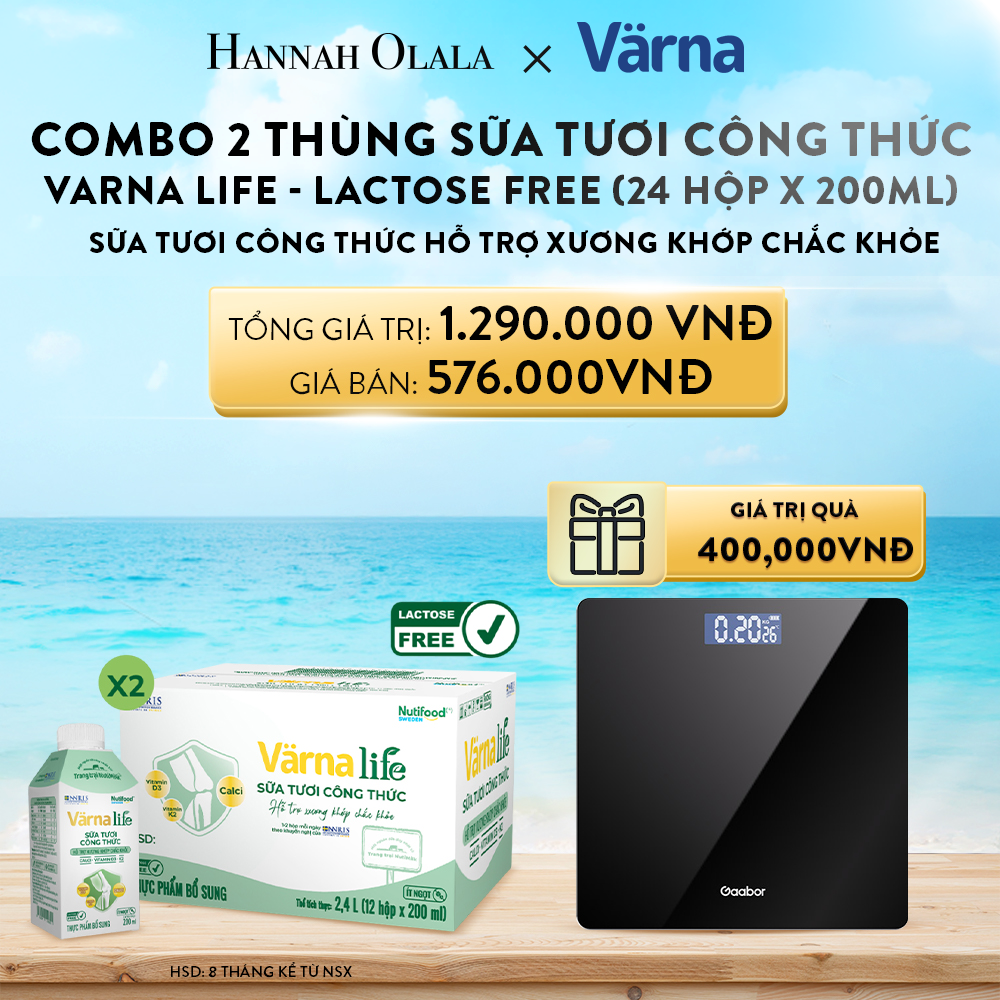  A522_DEAL 5: COMBO 2 THÙNG SỮA TƯƠI CÔNG THỨC VARNA LIFE LACTOSE FREE (24 HỘP X 200ML) 