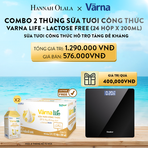  A522_DEAL 5: COMBO 2 THÙNG SỮA TƯƠI CÔNG THỨC VARNA LIFE LACTOSE FREE (24 HỘP X 200ML) 