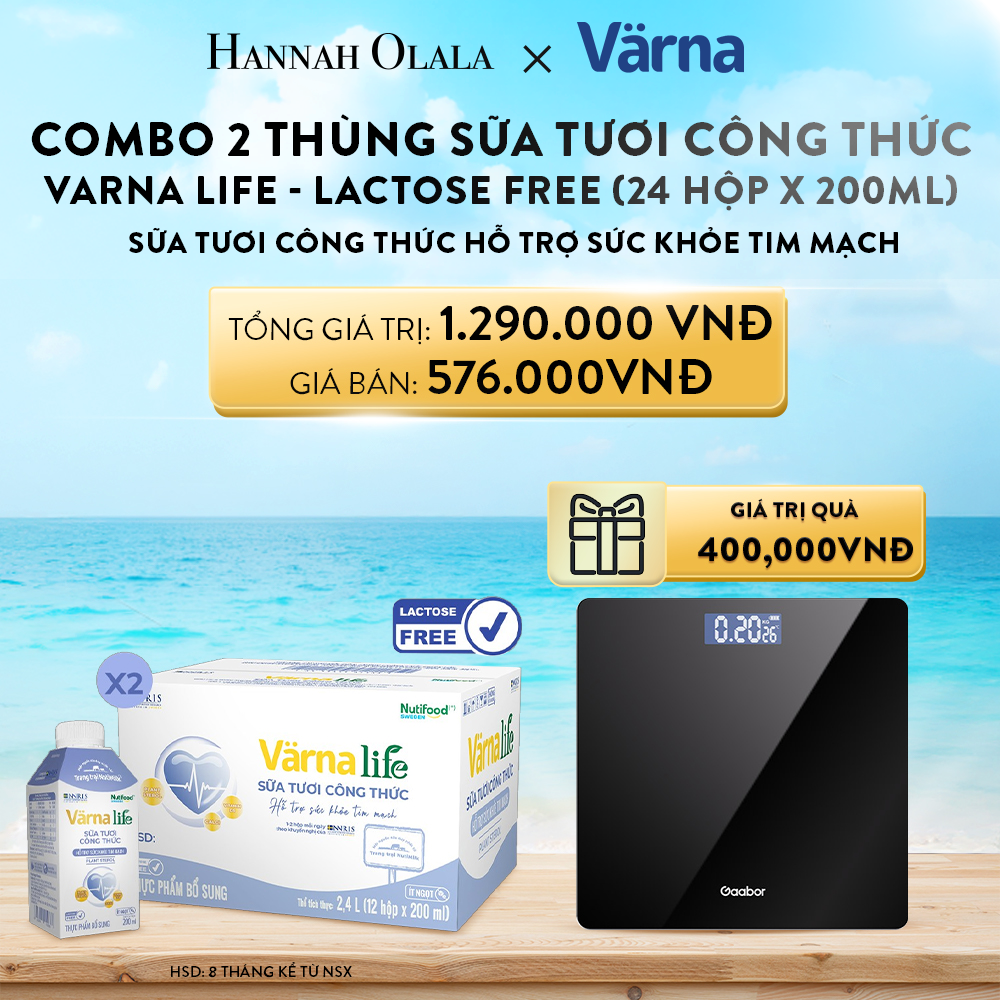  A522_DEAL 5: COMBO 2 THÙNG SỮA TƯƠI CÔNG THỨC VARNA LIFE LACTOSE FREE (24 HỘP X 200ML) 