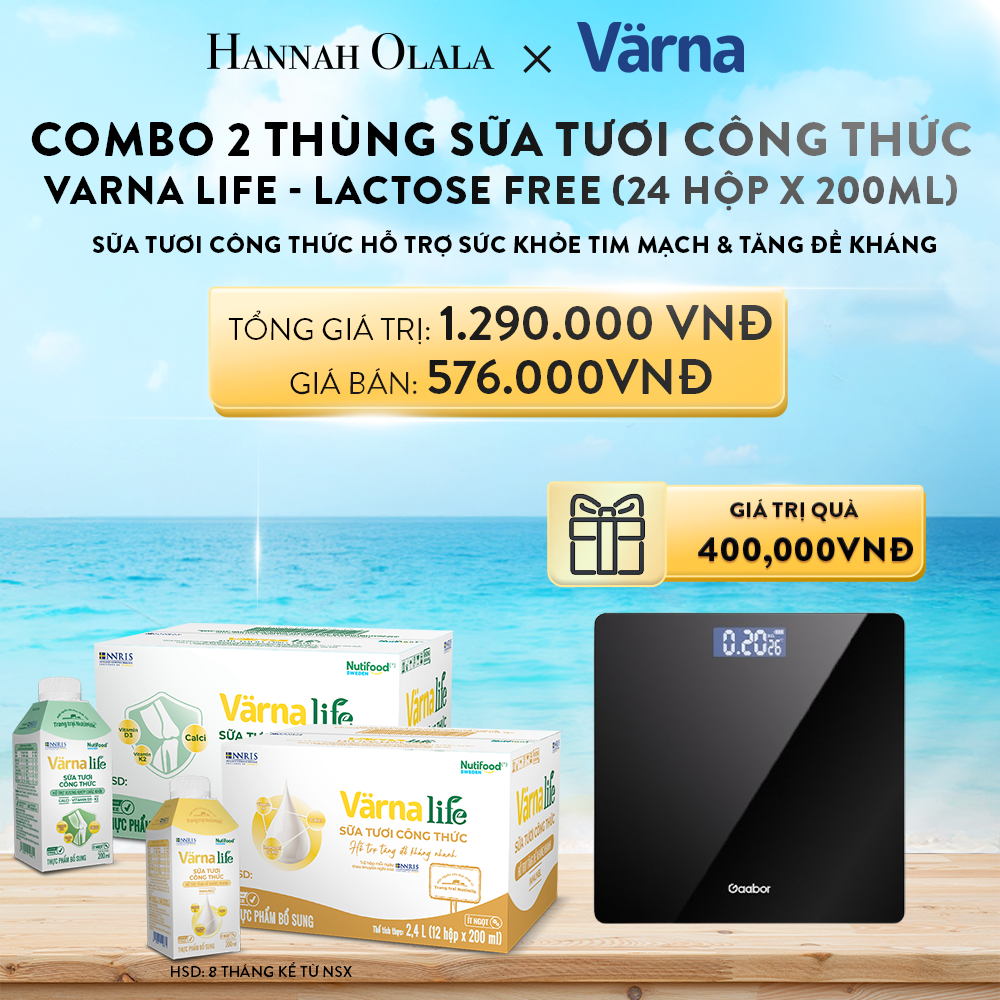  A522_DEAL 5: COMBO 2 THÙNG SỮA TƯƠI CÔNG THỨC VARNA LIFE LACTOSE FREE (24 HỘP X 200ML) 