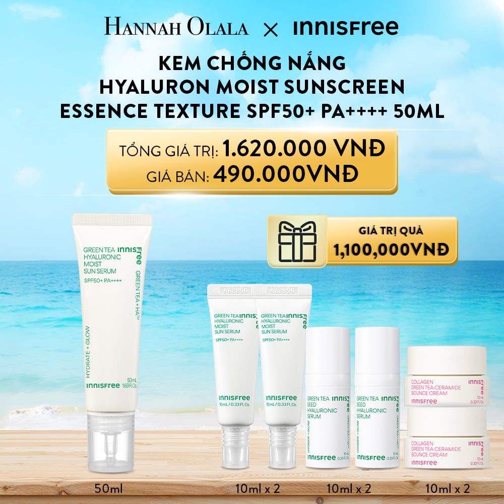  A141_DEAL 5: TINH CHẤT CHỐNG NẮNG DƯỠNG ẨM TRÀ XANH SPF 50+ PA++++ INNISFREE GREEN TEA HYALURONIC MOIST SUN SERUM 50ML 