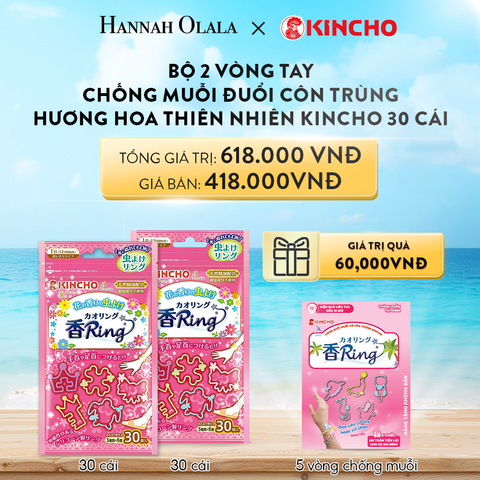  DEAL 05 : BỘ 2 VÒNG TAY CHỐNG MUỖI ĐUỔI CÔN TRÙNG HƯƠNG HOA THIÊN NHIÊN KINCHO 30C 