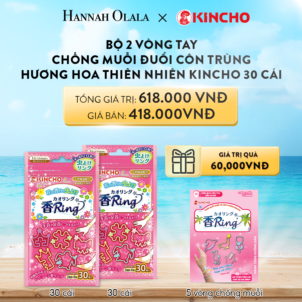  DEAL 05 : BỘ 2 VÒNG TAY CHỐNG MUỖI ĐUỔI CÔN TRÙNG HƯƠNG HOA THIÊN NHIÊN KINCHO 30C 