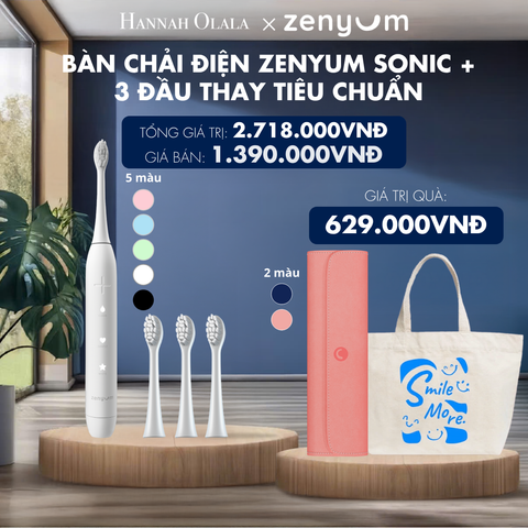  H185_DEAL 5: BỘ BÀN CHẢI ĐIỆN ZENYUM SONIC + 3 ĐẦU THAY THẾ TIÊU CHUẨN 