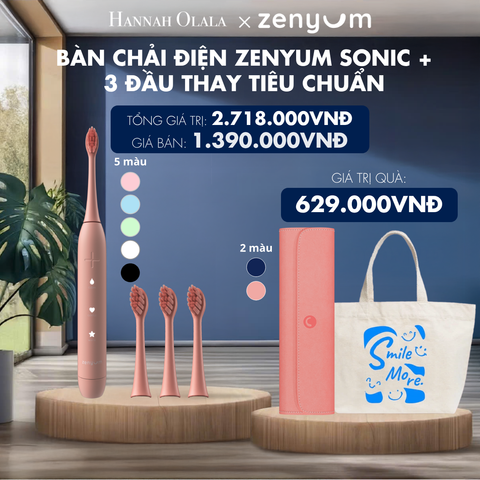  H185_DEAL 5: BỘ BÀN CHẢI ĐIỆN ZENYUM SONIC + 3 ĐẦU THAY THẾ TIÊU CHUẨN 