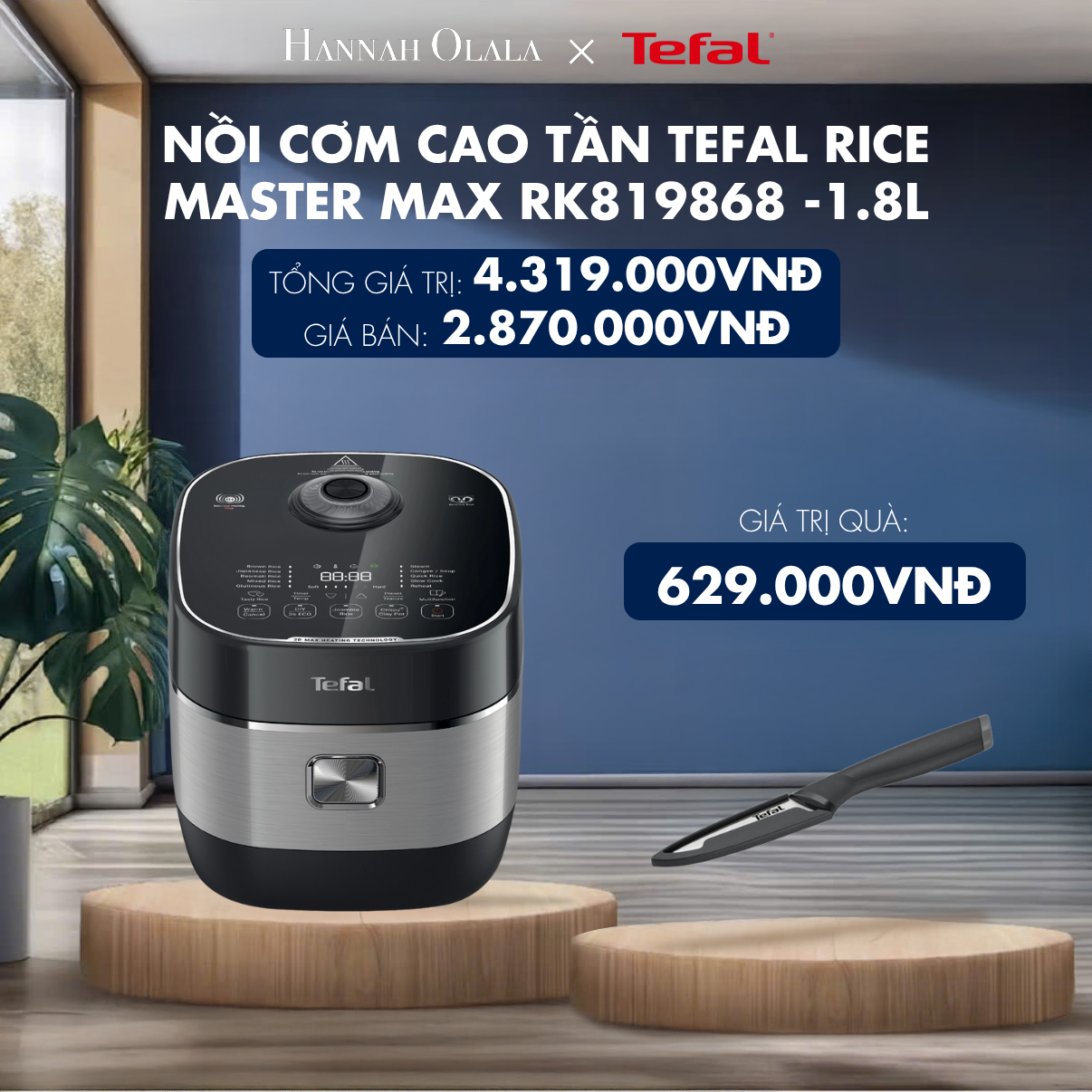  H150_DEAL 6: NỒI CƠM CAO TẦN TEFAL RICE MASTER MAX RK819868 -1.8L 