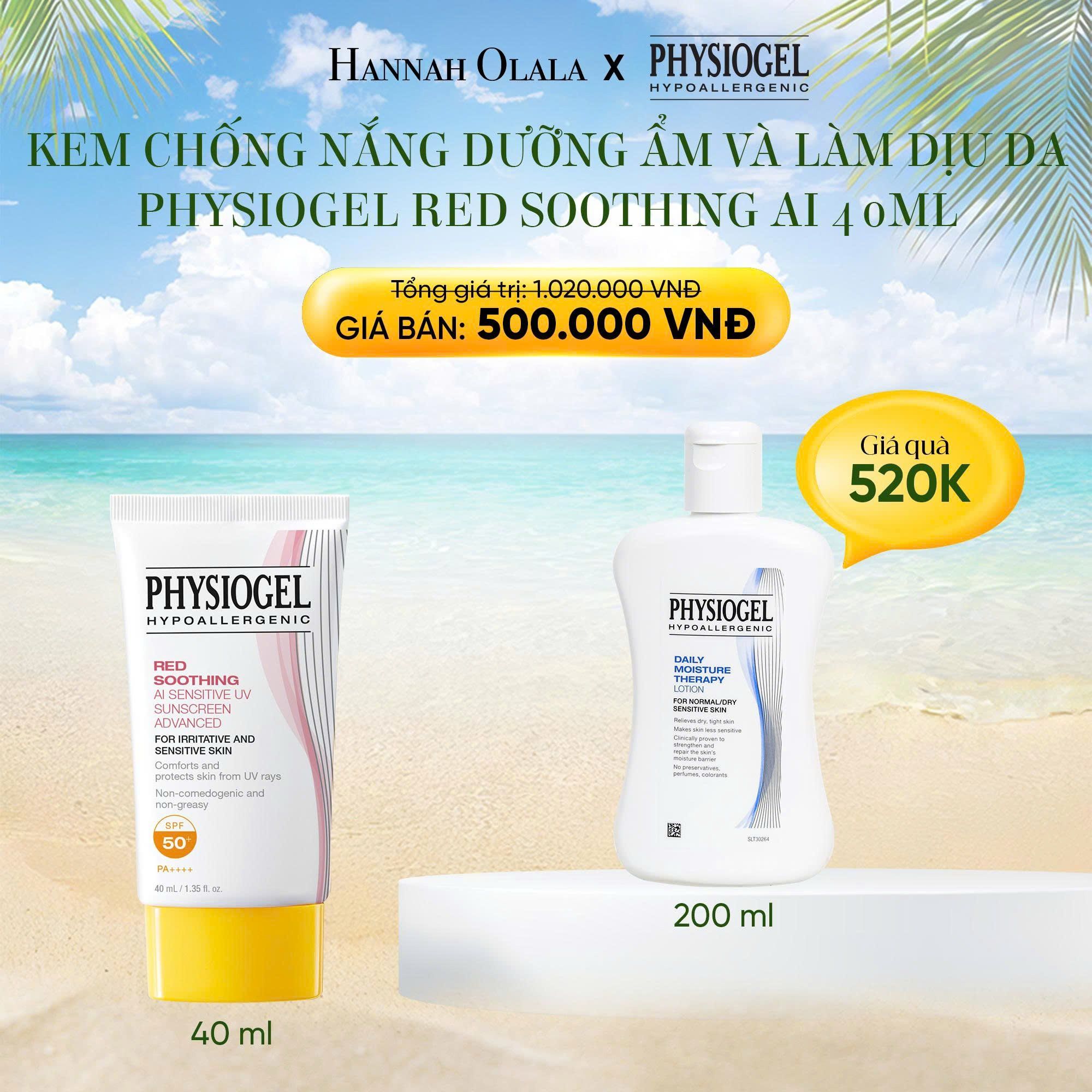  V10_DEAL: KEM CHỐNG NẮNG DƯỠNG ẨM VÀ LÀM DỊU DA PHYSIOGEL RED SOOTHING AI 40ml 