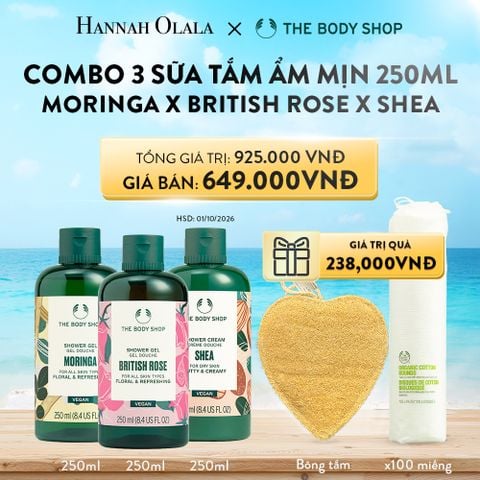  A71_DEAL 6: COMBO 3 SỮA TẮM THIÊN NHIÊN DƯỠNG ẨM 250ML - MORINGA X BRITISH ROSE X SHEA 