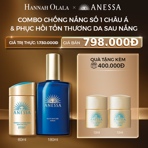 C32: DEAL 8: COMBO SỮA CHỐNG NẮNG & SERUM PHỤC HỒI TỔN THƯƠNG SAU NẮNG CHO MẶT - TOÀN THÂN ANESSA GOLD MILK 60ML + NIGHT SERUM 180ML 