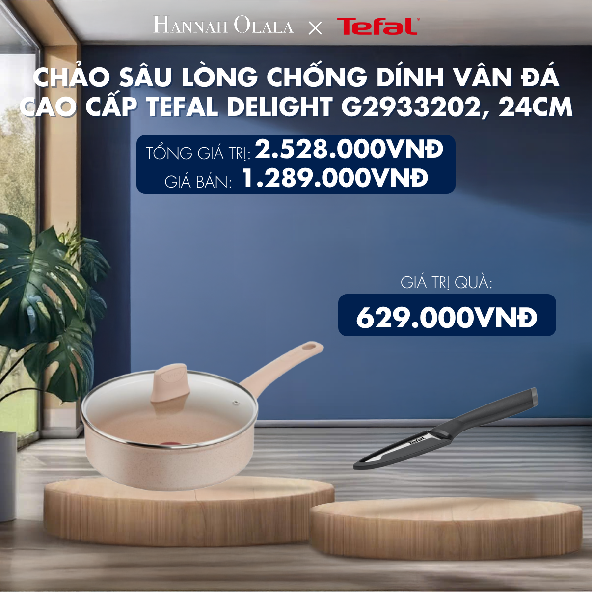  H154_DEAL 9.2: CHẢO SÂU LÒNG CHỐNG DÍNH VÂN ĐÁ CAO CẤP TEFAL DELIGHT G2933202, 24CM 