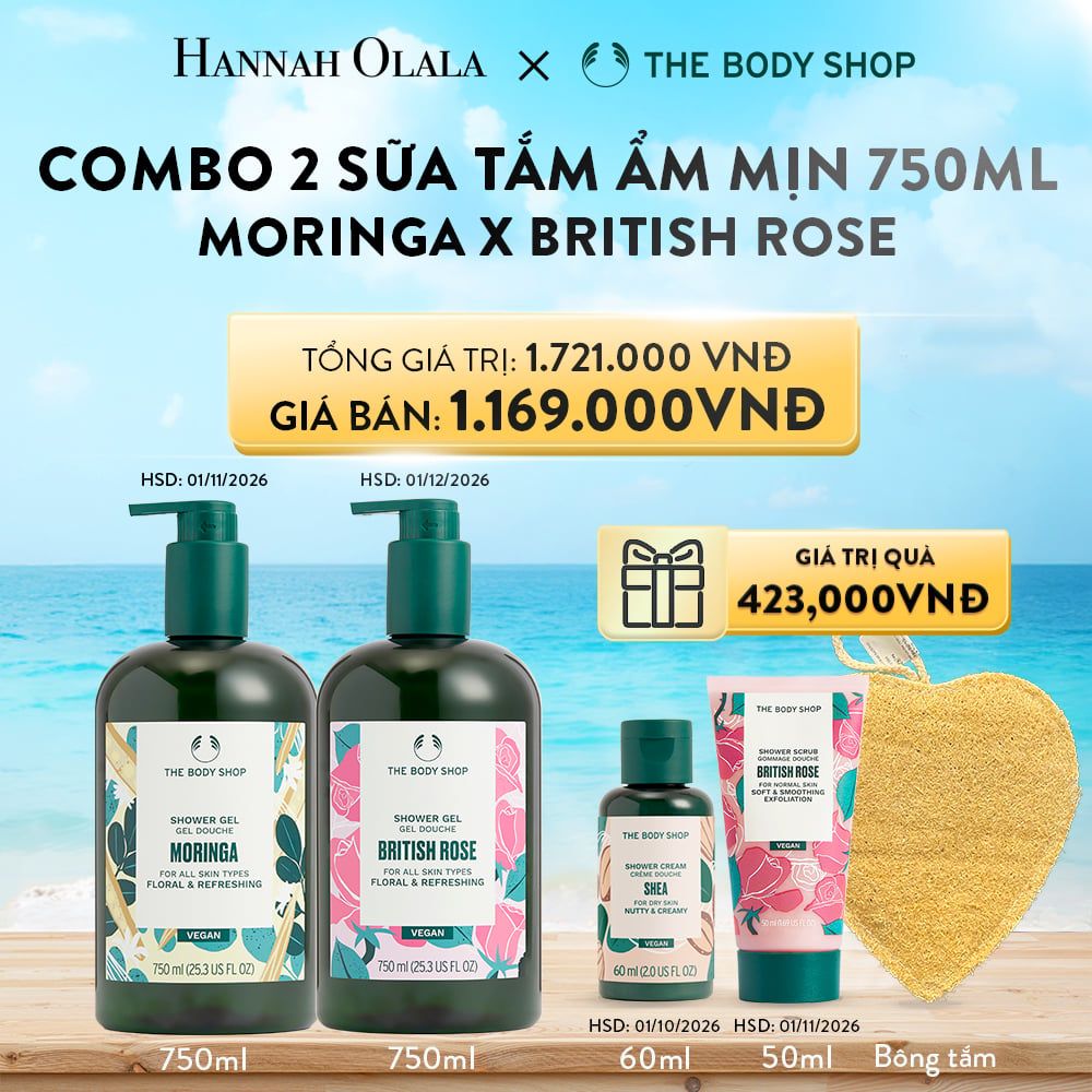  A74_DEAL 9: COMBO 2 SỮA TẮM ẨM MỊN NGÁT HƯƠNG HOA SHOWER GEL 750ML – MORINGA X BRITISH ROS 