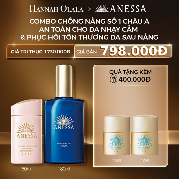  C33: DEAL 9: COMBO SỮA CHỐNG NẮNG & SERUM PHỤC HỒI TỔN THƯƠNG SAU NẮNG AN TOÀN CHO DA NHẠY CẢM ANESSA MILD MILK 60ML + NIGHT SERUM 180ML 