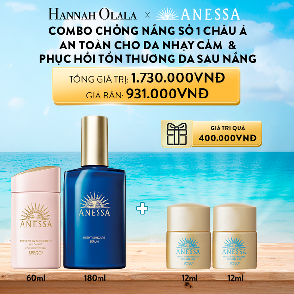  DEAL 8: BỘ SERUM PHỤC HỒI DA SAU NẮNG ANESSA NIGHT SERUM 180ML & SỮA CHỐNG NẮNG CHO DA NHẠY CẢM & TRẺ EM ANESSA MILD MILK 60ML 