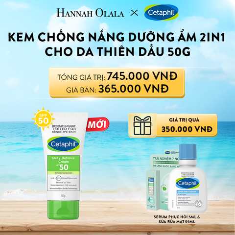  A770_DEAL 7: KEM CHỐNG NẮNG DƯỠNG ẨM 2IN1 CHO DA DẦU NHẠY CẢM CETAPHIL DAILY DEFENSE CREAM SPF50 50G 