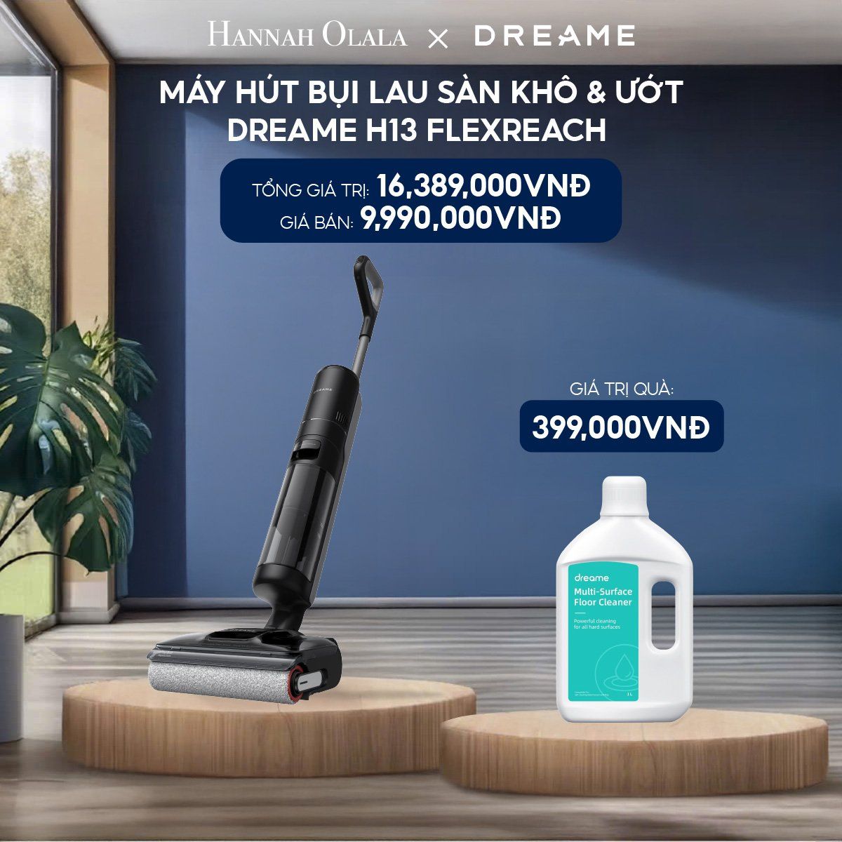  H195_DEAL 11: MÁY HÚT BỤI LAU SÀN KHÔ & ƯỚT DREAME H13 FLEXREACH - BẢN QUỐC TẾ - BẢO HÀNH 24 THÁNG 