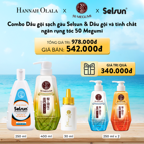  A388_DEAL 1: MUA 01 COMBO DÀU GỘI NGĂN RỤNG TÓC, PHỤC HỒI CHUYÊN SÂU 50 MEGUMI 400ML + TINH CHẤT DƯỠNG VÀ NGĂN RỤNG TÓC 50 MEGUMI 30ML + DẦU GỘI SẠCH GÀU SELSUN 250ML TẶNG 01 COMBO GỘI XẢ NGĂN RỤNG TÓC 50 MEGUMI 250 ML & GIẢM 15% 