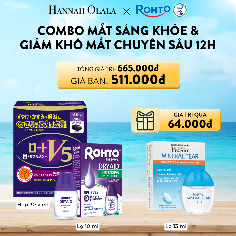  DEAL 10: MUA COMBO VIÊN UỐNG BỔ MẮT ROHTO V5 VÀ 01 DUNG DỊCH NHỎ MẮT ROHTO DRY AID 