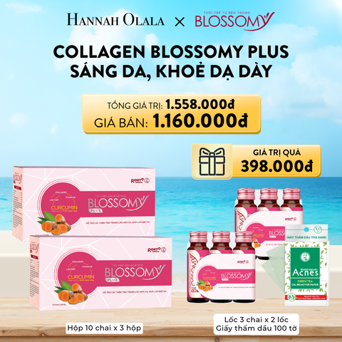  A889_DEAL 17: MUA 2 HỘP 10 THỰC PHẨM BẢO VỆ SỨC KHỎE BLOSSOMY PLUS - 1.000 MG COLLAGEN THỦY PHÂN TẶNG 2 LỐC 3 THỰC PHẨM BẢO VỆ SỨC KHỎE BLOSSOMY PLUS & 1 TỆP GIẤY THẤM DẦU TRÀ XANH ACNES (HỘP 10 CHAI X 2 HỘP & LỐC 3 CHAI X 2 LỐC + 1 TỆP X 100 TỜ) 