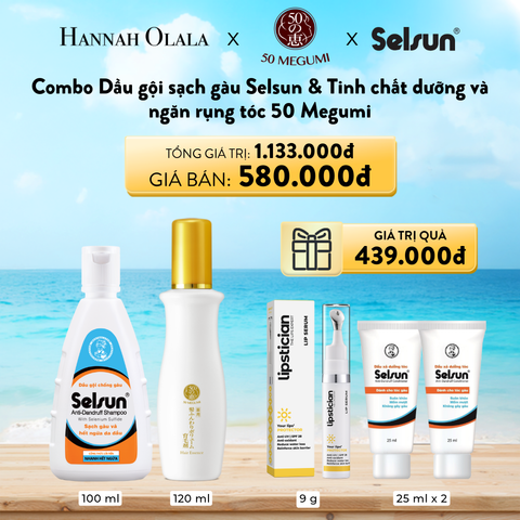  A387_DEAL 2: MUA 01 TINH CHẤT DƯỠNG VÀ NGĂN RỤNG TÓC 50 MEGUMI 120ML VÀ DẦU GỘI SẠCH GÀU SELSUN 100ML TẶNG 1 SERUM DƯỠNG MÔI LIPSTICIAN PROTECTOR 