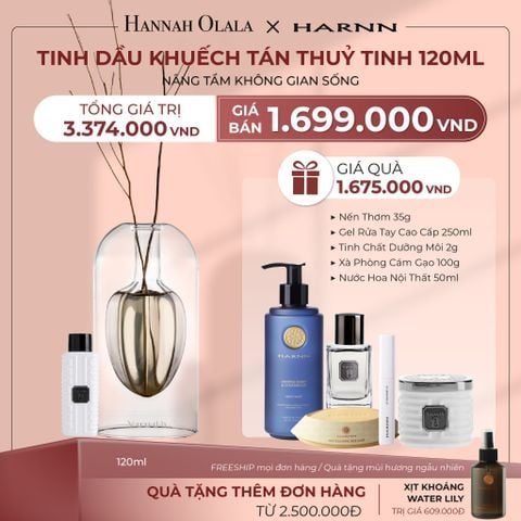  A27_DEAL 7: TINH DẦU KHUẾCH TÁN HARNN VỚI KIỂU DÁNG THUỶ TINH 120ML - NÂNG TẦM KHÔNG GIAN SỐNG 