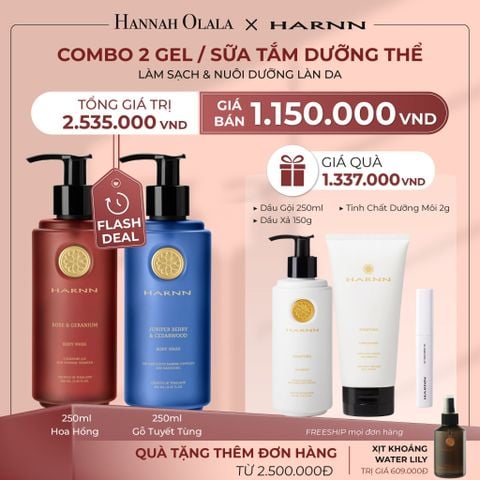  A13_DEAL 3: [HOT DEAL] COMBO 2 GEL/ SỮA TẮM DƯỠNG THỂ HARNN GIÚP LÀM SẠCH VÀ NUÔI DƯỠNG LÀN DA 250ML - BODY WASH 
