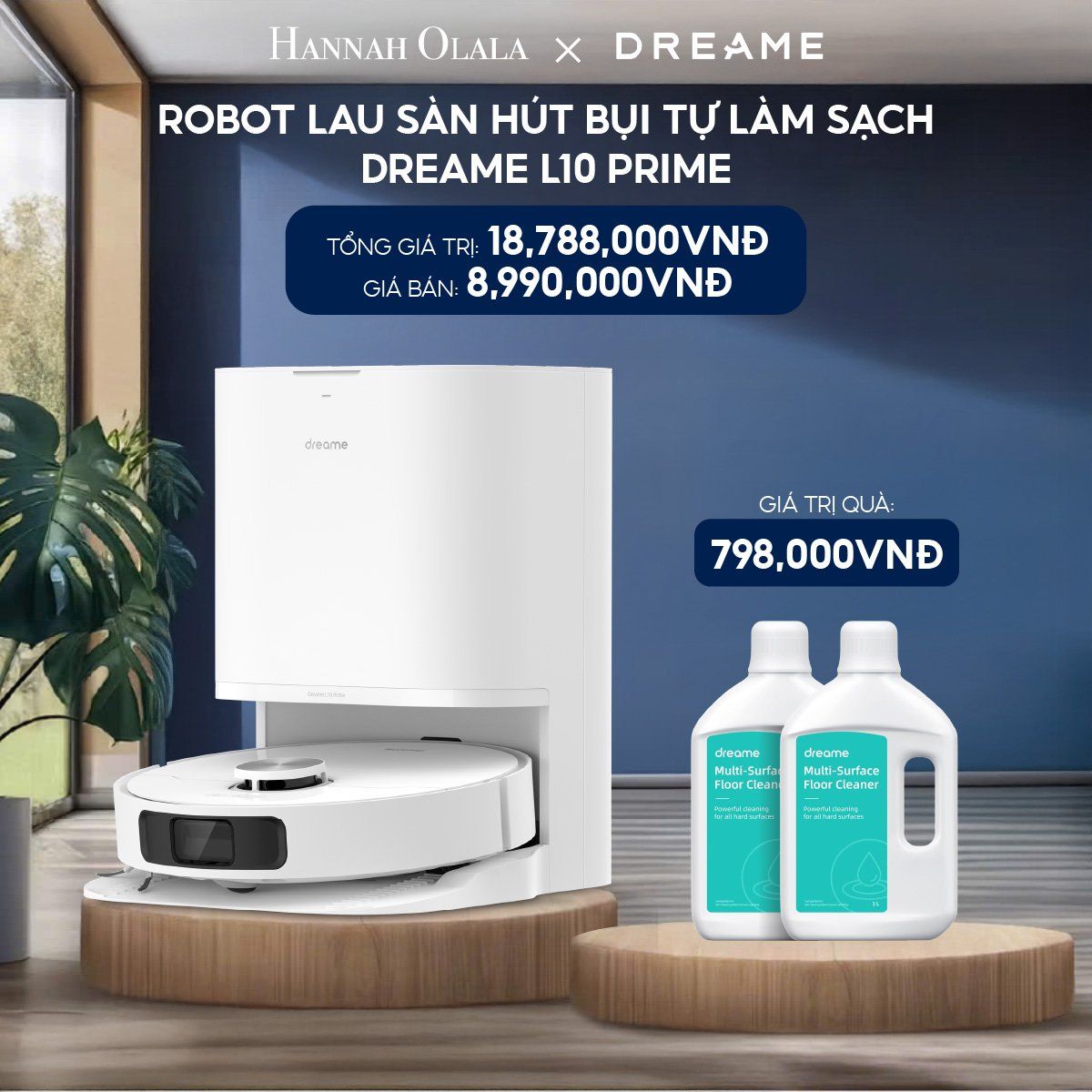  H198_DEAL 14: ROBOT LAU SÀN HÚT BỤI TỰ LÀM SẠCH DREAME L10 PRIME - BẢN QUỐC TẾ - BH 24 THÁNG 