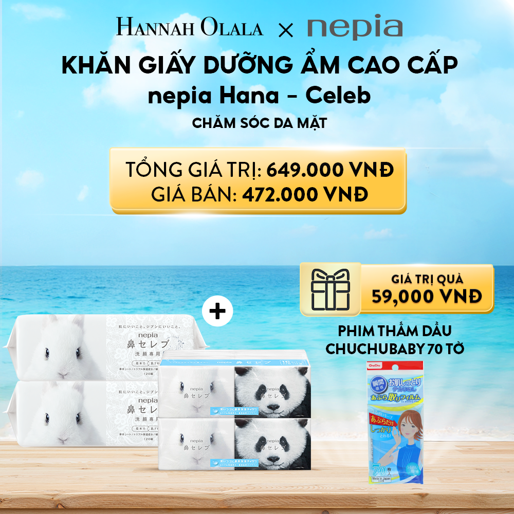  A205_DEAL 7: COMBO KHĂN GIẤY DƯỠNG ẨM CAO CẤP NEPIA HANA-CELEB CHĂM SÓC DA MẶT 