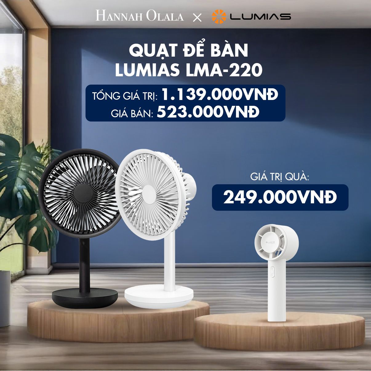  H91_DEAL 29: QUẠT ĐỂ BÀN LUMIAS LMA-220 MÀU TRẮNG/ ĐEN 