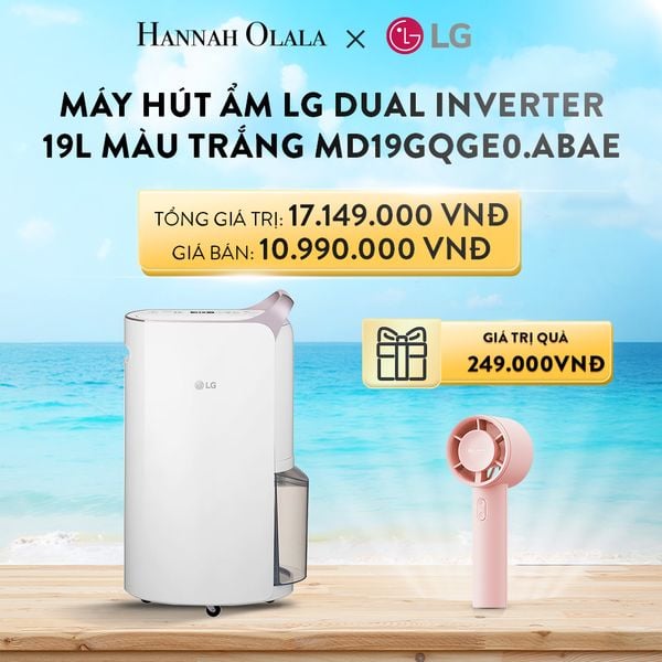  A829_DEAL 10: MÁY HÚT ẨM LG DUAL INVERTER 19L MÀU TRẮNG MD19GQGE0.ABAE- TẶNG QUẠT X6 LITE 