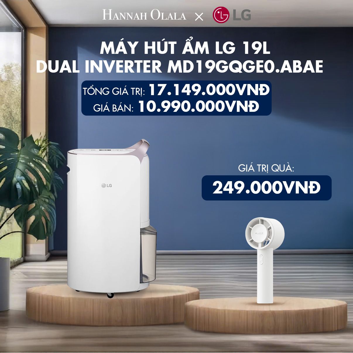  H64_DEAL 2: MÁY HÚT ẨM LG DUAL INVERTER 19L MÀU TRẮNG MD19GQGE0.ABAE 