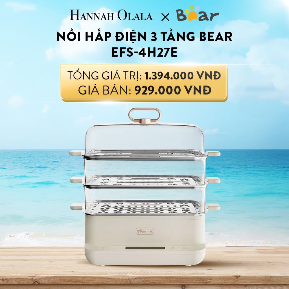  A856_DEAL 17: NỒI HẤP ĐIỆN 3 TẦNG BEAR EFS-4H27E CÔNG SUẤT 800W, DUNG TÍCH 12L 
